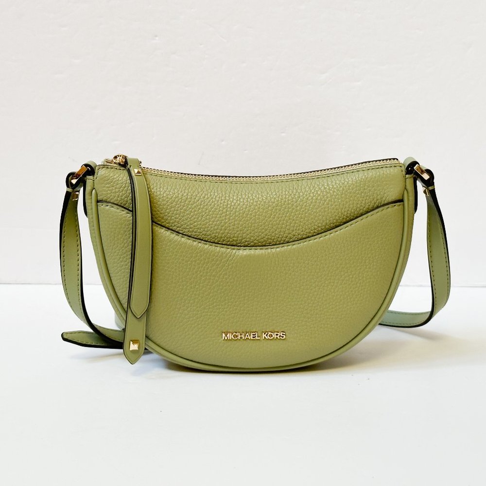 Michael Kors Dover Small Front Pocket Half Moon Crossbody Bag Light Sage
